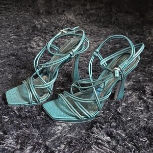 Jennifer Lopez Teal Strappy Heels